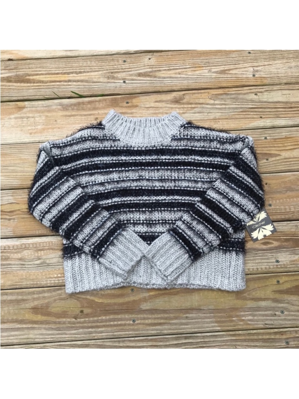 Cliché Black and Grey Stripped Sweater